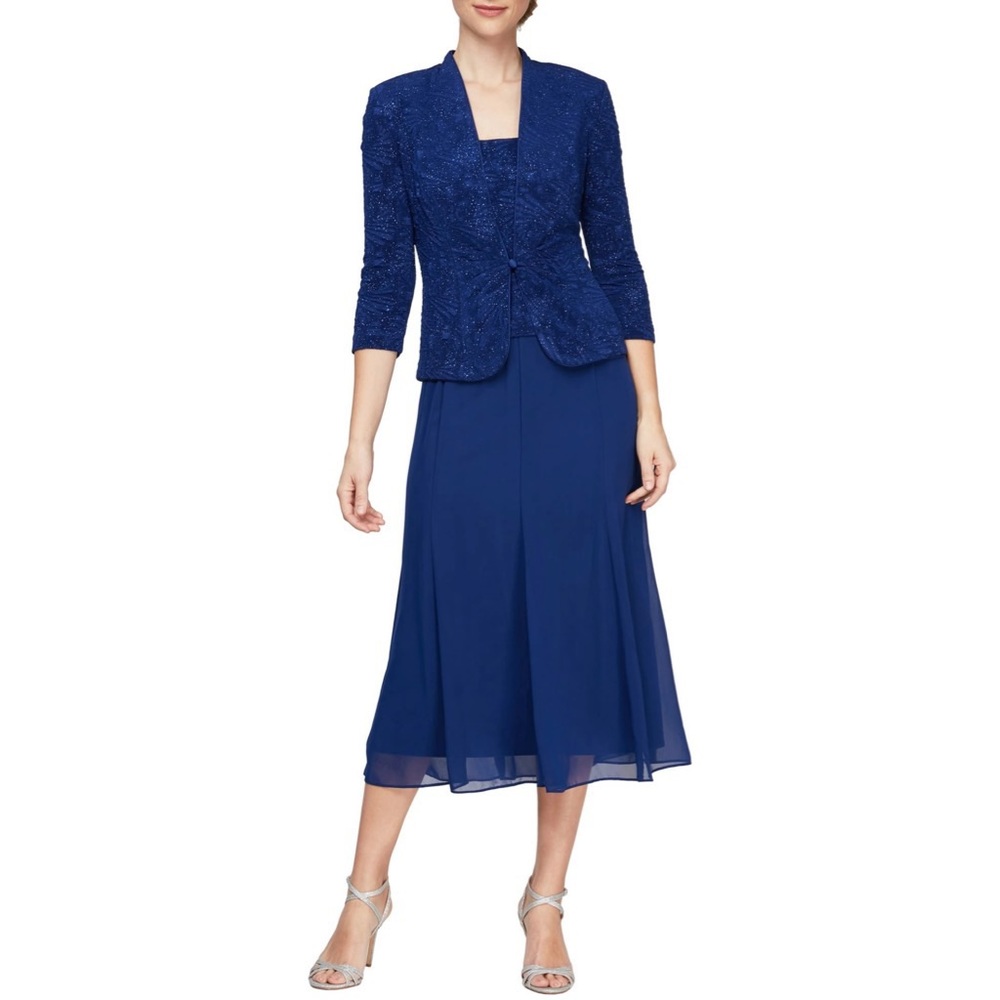Alex Evening Glitter Knit Tank & Chiffon Skirt Set